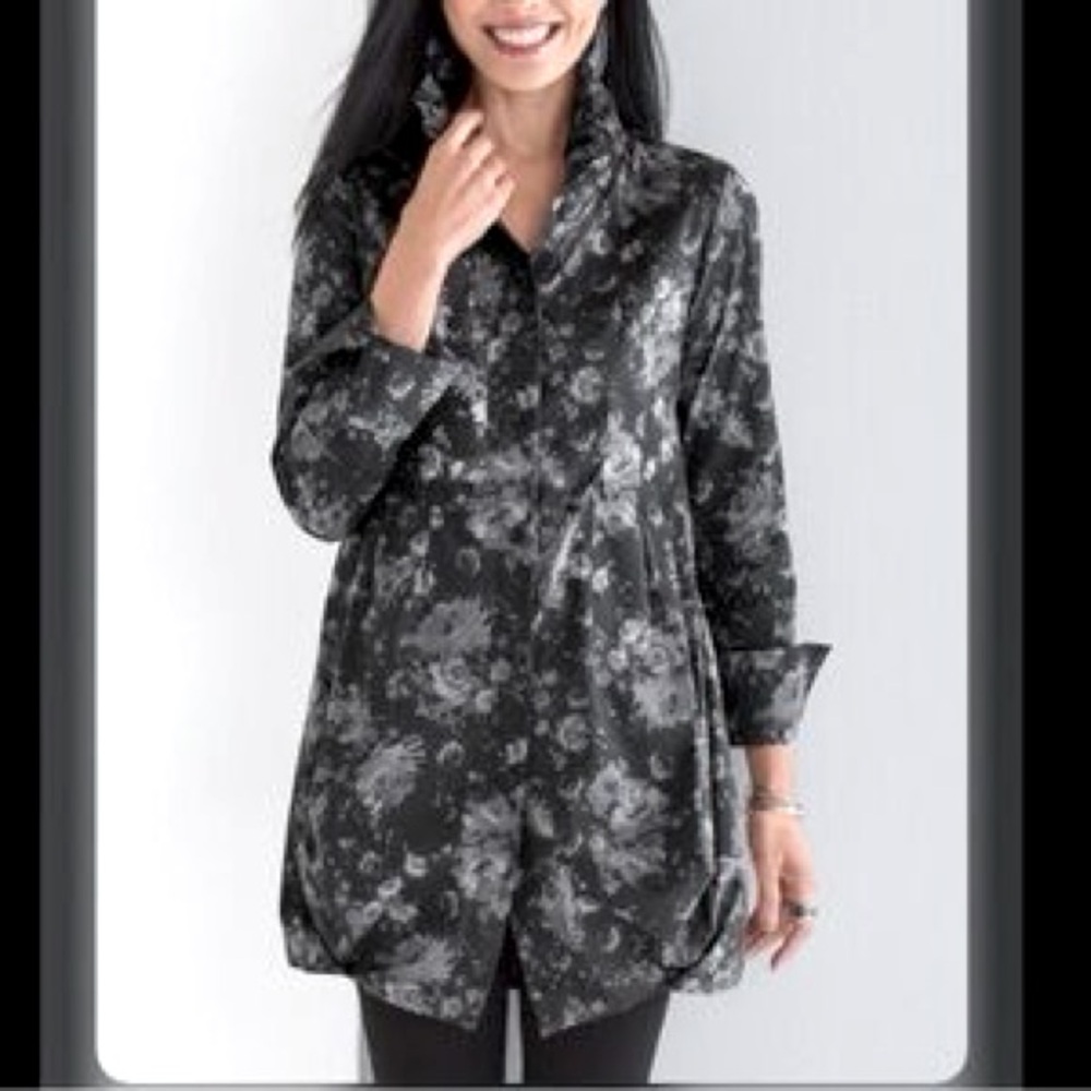 Comfy USA Tokyo Shirt Dress Floral Button Front Lagenlook